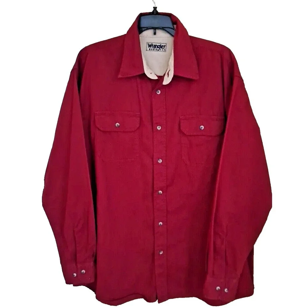 Men's Wrangler Hero Brushed Cotton Button Up Long Sleeve Men's Shirt Size Large
